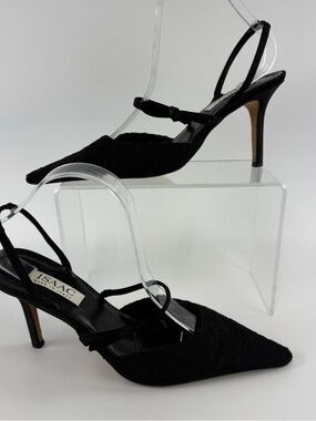 Isaac Mizrahi Black Pointed-Toe Slingback Heels with Knot Accent